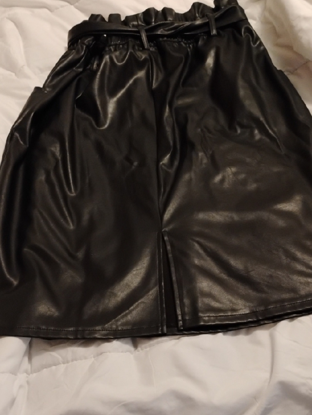 Time and Tru Black Faux Leather Paperbag Tie Mini Skirt - Picture 5 of 10